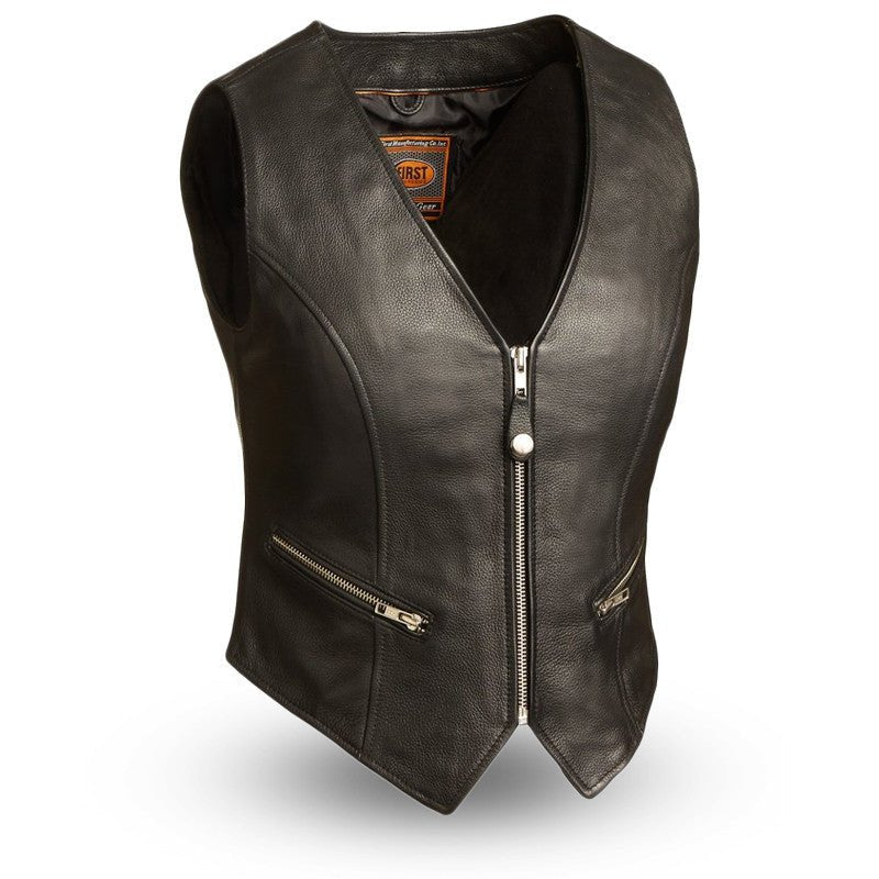 Montana Women's Motorcycle Leather Vest Women's Leather Vest First Manufacturing Company Black XS