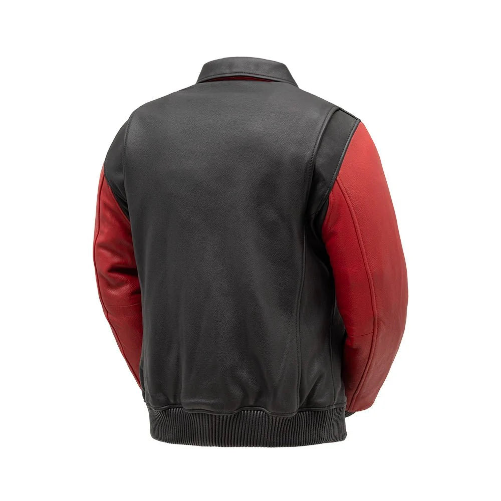 Moto Bomber Two Tone Men's Leather Jacket Men's Bomber Jacket First Manufacturing Company   