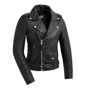 Popstar Women's  Motorcycle Leather Jacket Women's Leather Jacket First Manufacturing Company XS Black 