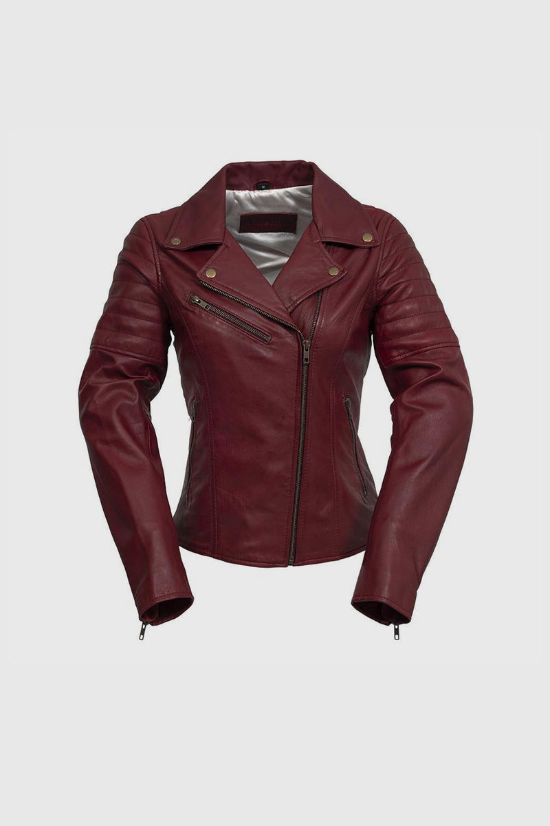 Princess Womens Moto Leather Jacket Oxblood