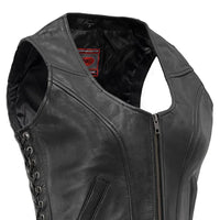 Raven Women's Motorcycle Leather Vest Women's Leather Vest First Manufacturing Company