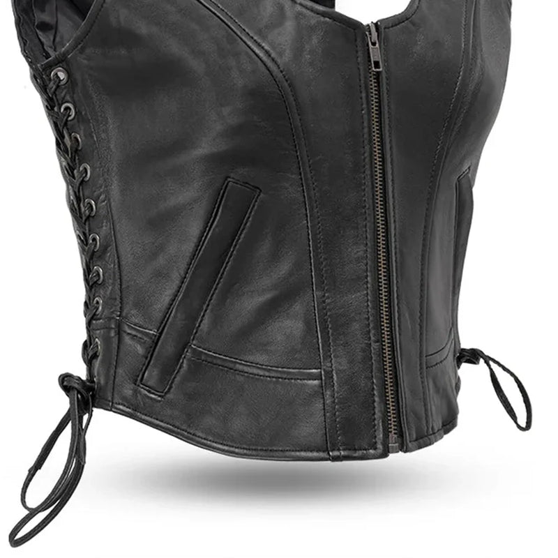 Raven Women's Motorcycle Leather Vest Women's Leather Vest First Manufacturing Company