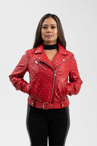 Claudia Womens Fashion Leather Jacket Fire Red Women's Leather Jacket Whet Blu NYC   