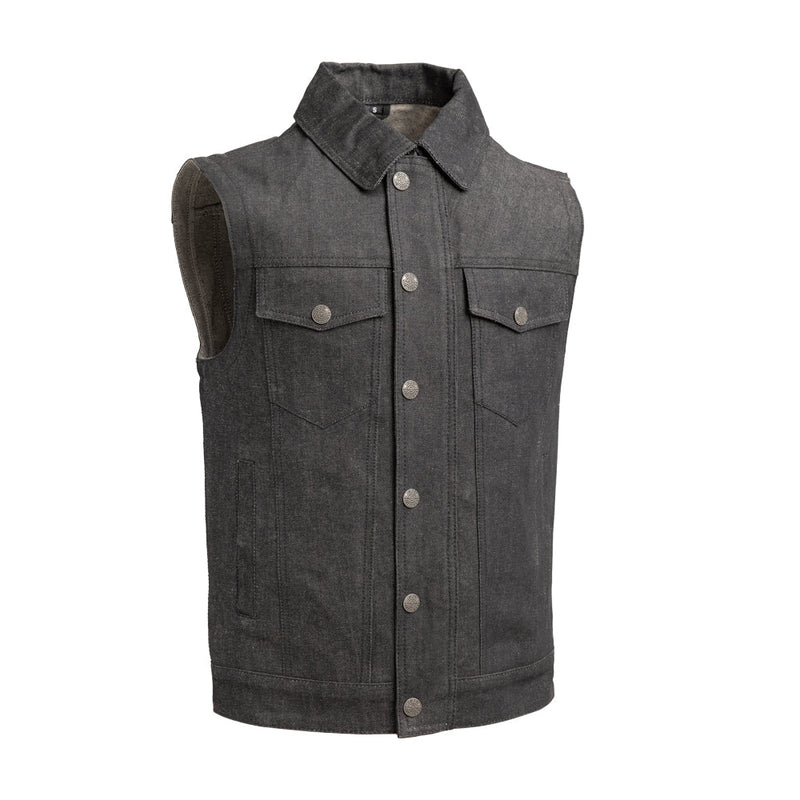 First Manufacturing Leather Vest Gambler Men's Motorcycle Denim