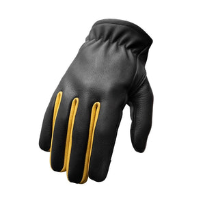 Free Roper Men's Motorcycle Leather Gloves Gift First Manufacturing Company Black Yellow XS