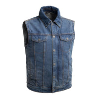 Showdown Motorcycle Lightweight Denim Vest Men's Denim Vest First Manufacturing Company S Blue 