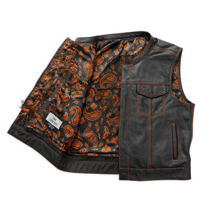 The Club Cut Men's Motorcycle Leather Vest, Multiple Color Options Men's Leather Vest First Manufacturing Company   