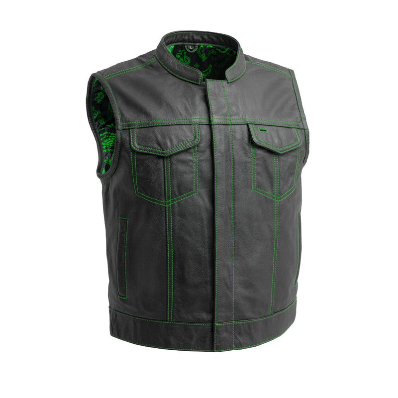 The Club Cut Men's Motorcycle Leather Vest, Multiple Color Options Men's Leather Vest First Manufacturing Company Green S 