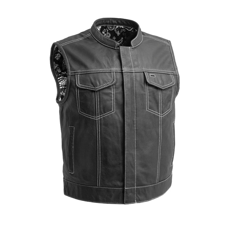 The Club Cut Men's Motorcycle Leather Vest, Multiple Color Options Men's Leather Vest First Manufacturing Company White S 