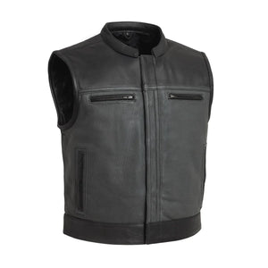 V-Twin Visionary Battleship Perforated Leather Vest collab First Manufacturing Company Black Gray S 