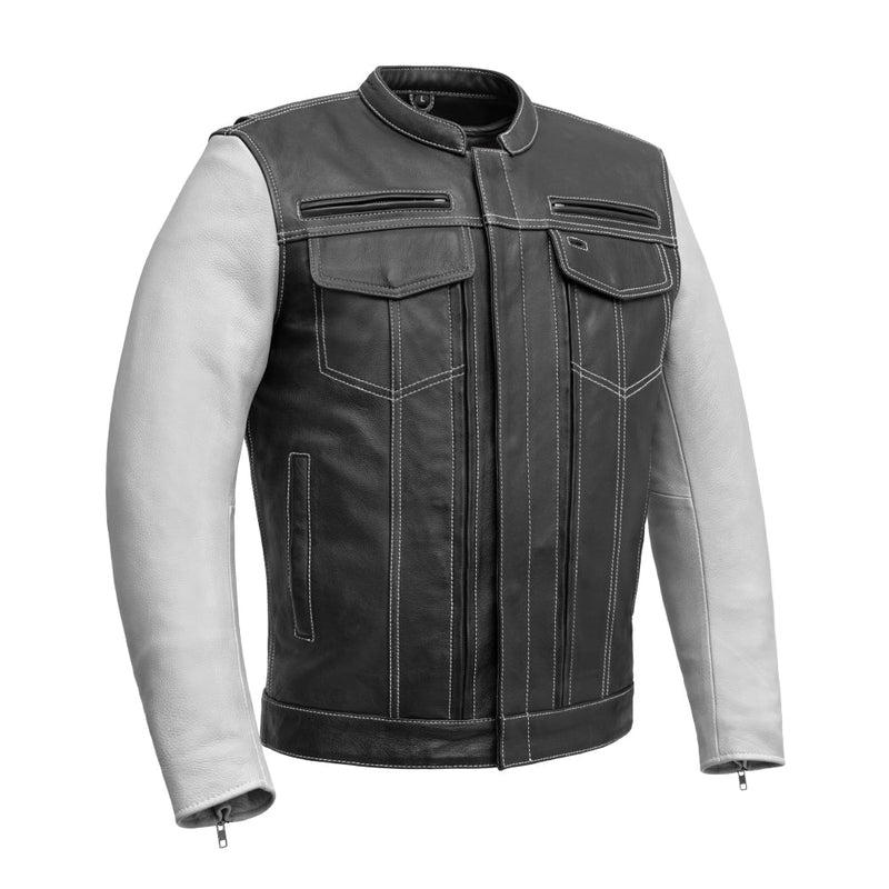 Vincent Men's Cafe Style Leather Jacket Men's Leather Jacket First Manufacturing Company Black White S