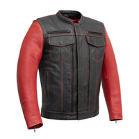 Vincent Men's Cafe Style Leather Jacket Men's Leather Jacket First Manufacturing Company Black Red S