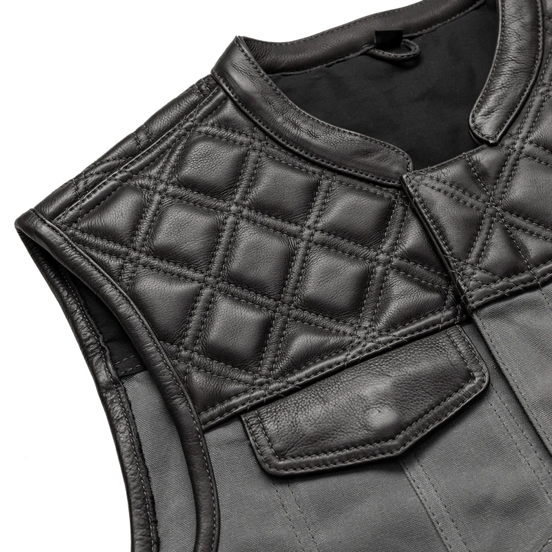 Waxed Hunt Club - Men's Motorcycle Vest (Limited Edition) Grey  First Manufacturing Company   