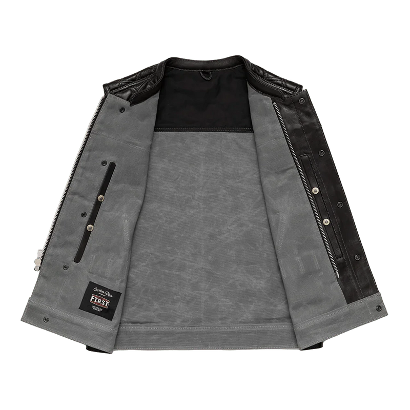 Waxed Hunt Club - Men's Motorcycle Vest (Limited Edition) Grey  First Manufacturing Company   