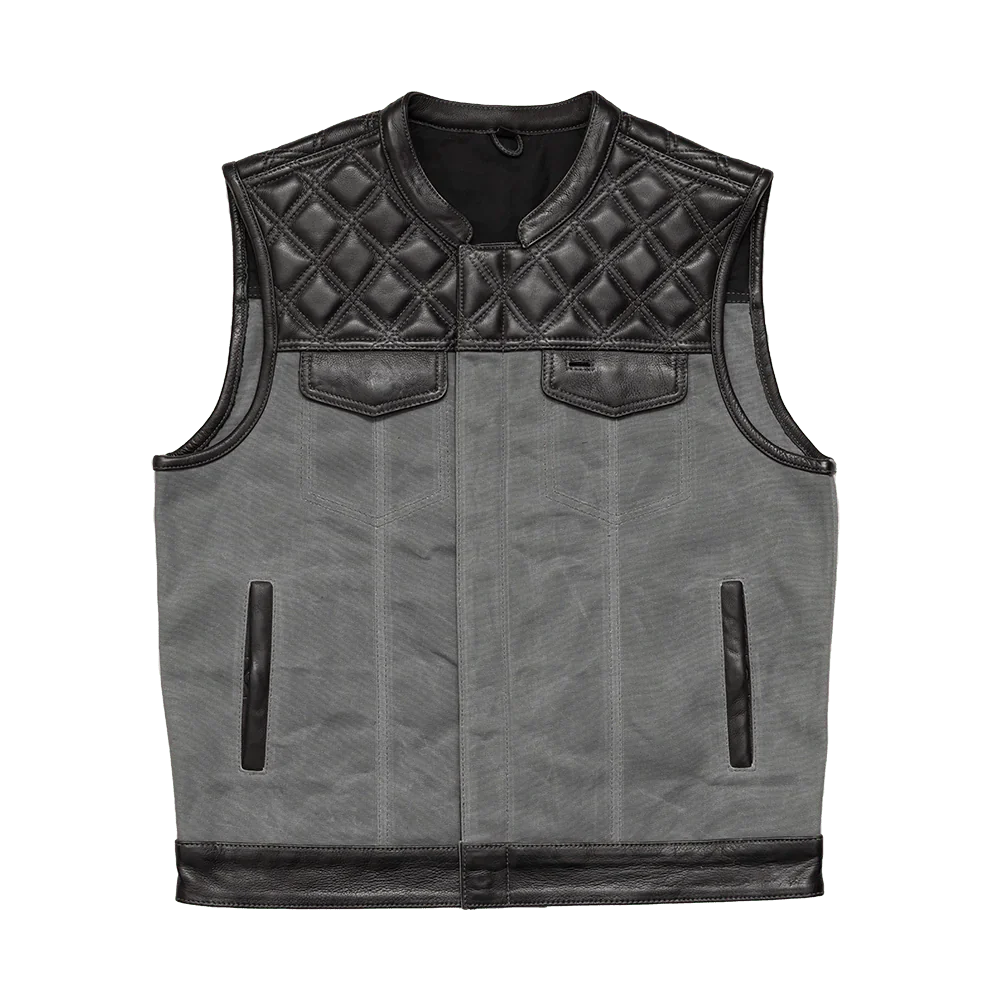 Waxed Hunt Club - Men's Motorcycle Vest (Limited Edition) Grey  First Manufacturing Company Black Grey S 