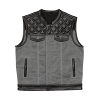 Waxed Hunt Club - Men's Motorcycle Vest (Limited Edition) Grey  First Manufacturing Company Black Grey S 