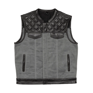 Waxed Hunt Club - Men's Motorcycle Vest (Limited Edition) Grey  First Manufacturing Company Black Grey S 