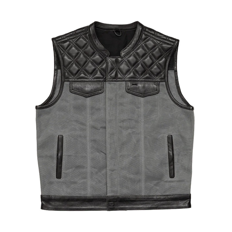 Waxed Hunt Club - Men's Motorcycle Vest (Limited Edition) Grey  First Manufacturing Company Black Grey S 