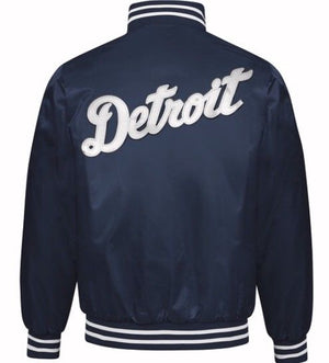 Authentic Detroit Tigers Navy Blue MLB Starter Jacket with White Script (back)