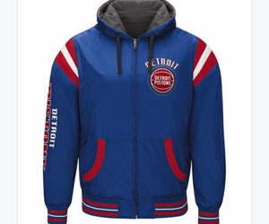 Authentic NBA Detroit Pistons Nylon Reversible Hooded Jacket (blue side)