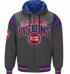 Authentic NBA Detroit Pistons Nylon Reversible Hooded Jacket (grey side)
