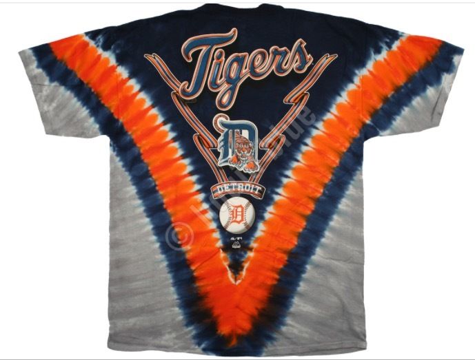 Official Detroit Tigers Tie-Dye Baseball T-Shirt - Navy Blue, Orange, Grey (front)