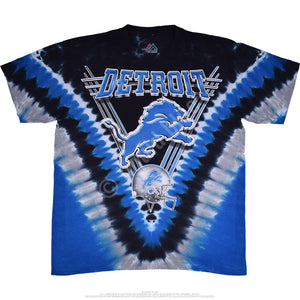 Officially Licensed Detroit Lions Black and Blue Tie Dye T-Shirt (front)