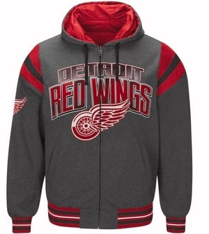 Authentic NHL Detroit Red Wings Hockey Nylon Reversible Hooded Jacket - Grey Side 