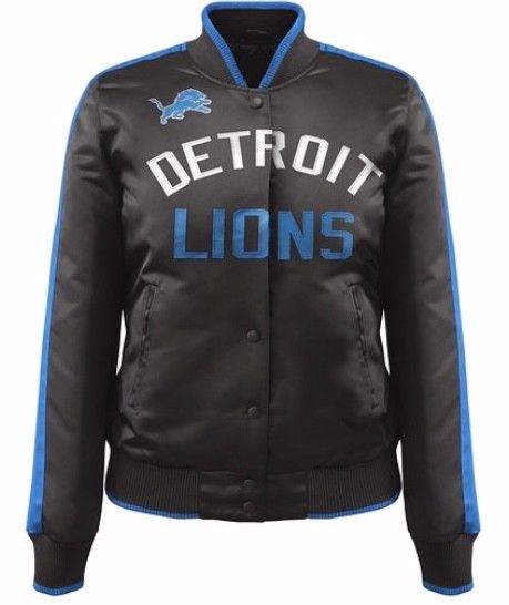 Carl Banks Exclusive Nylon Showtime NFL Detroit Lions Black Ladies Jacket (front)