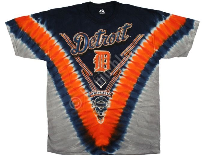 Official Detroit Tigers Tie-Dye Baseball T-Shirt - Navy Blue, Orange, Grey (back)