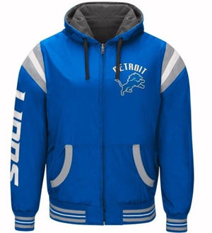 Authentic Detroit Lions Nylon Reversible Hooded Jacket (blue side)