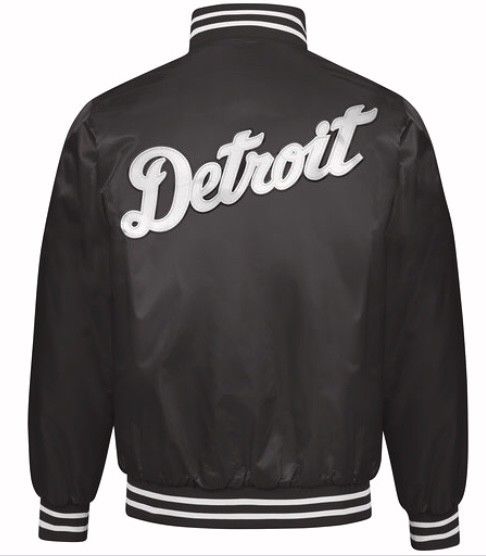 Authentic Detroit Tigers Baseball MLB Starter Jacket Black with White Script (back)