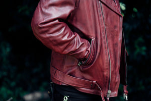 Fillmore Men's Motorcycle Leather Jacket - Oxblood Men's Leather Jacket First Manufacturing Company   