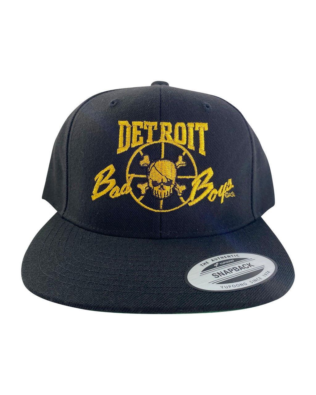 Authentic Detroit Bad Boys Black Snapback Hat with Gold Metallic Embrodiery