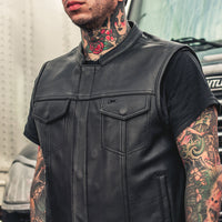 Sharp Shooter (Black) Men's Motorcycle Leather Vest Men's Leather Vest First Manufacturing Company   