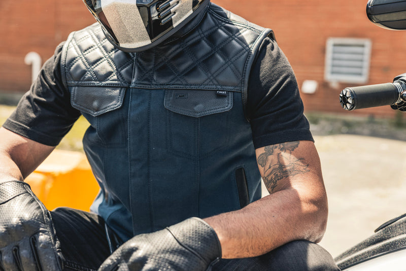 Hunt Club Motorcycle Leather Canvas Vest Blue