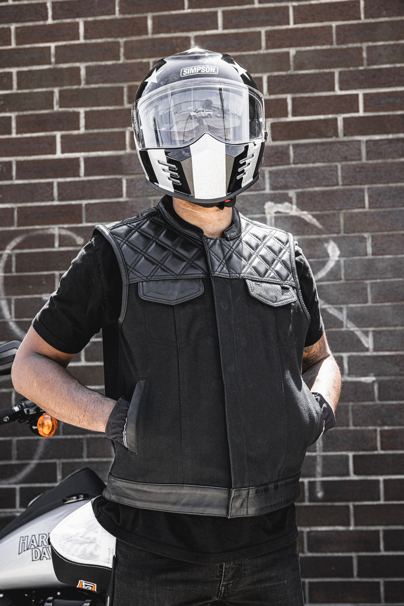 Hunt Club Motorcycle Leather Canvas Vest Black