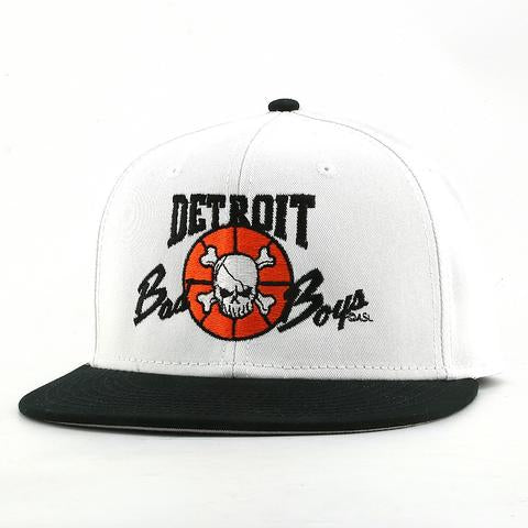 Officially Licensed Detroit Bad Boys Snap Back Hat - White with Black Bill