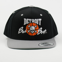 Officially Licensed Detroit Bad Boys Snap Back Hat - Black with Grey Bill (front view)