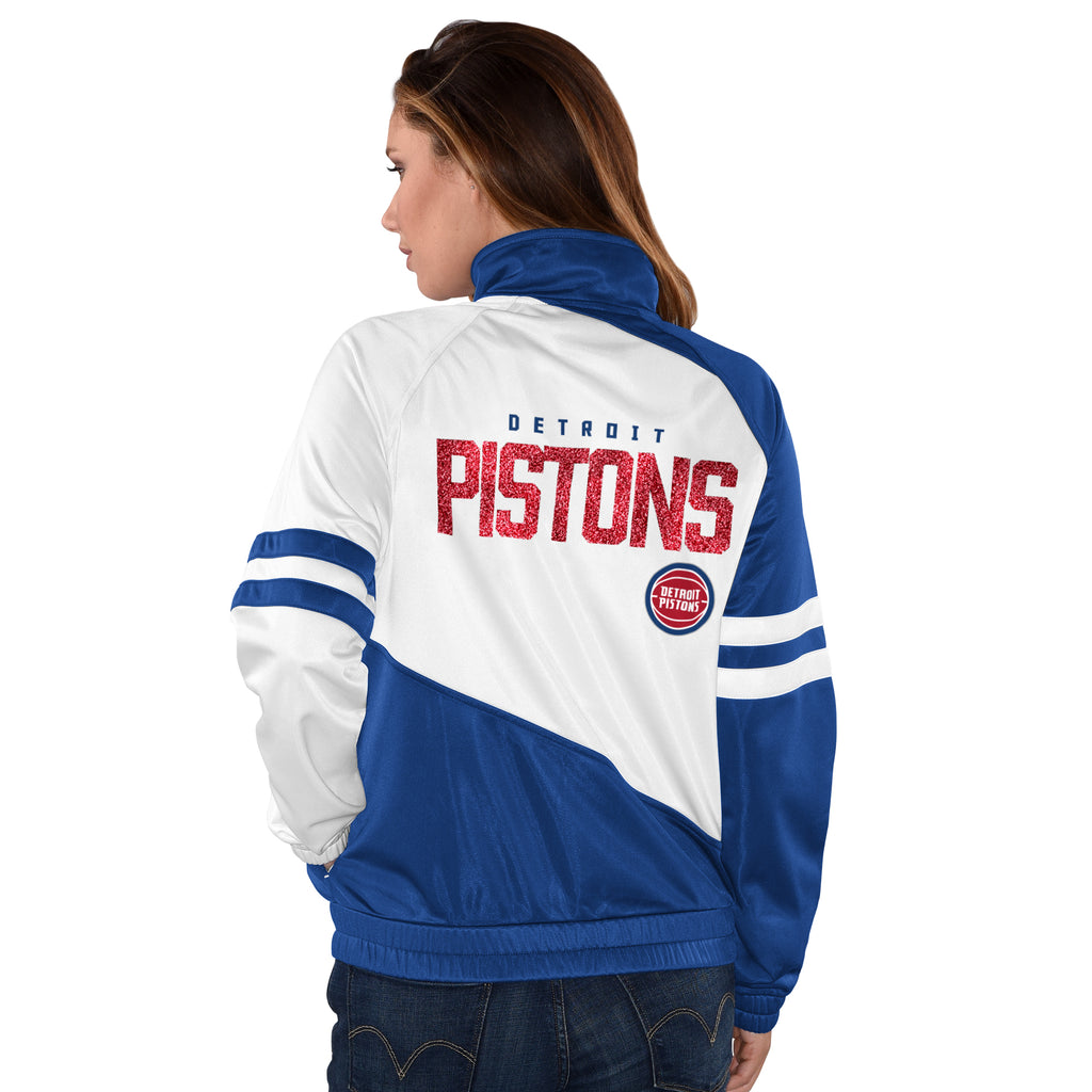 Women's Detroit Pistons Basketball Track Jacket by Carl Banks - White/Blue (back)