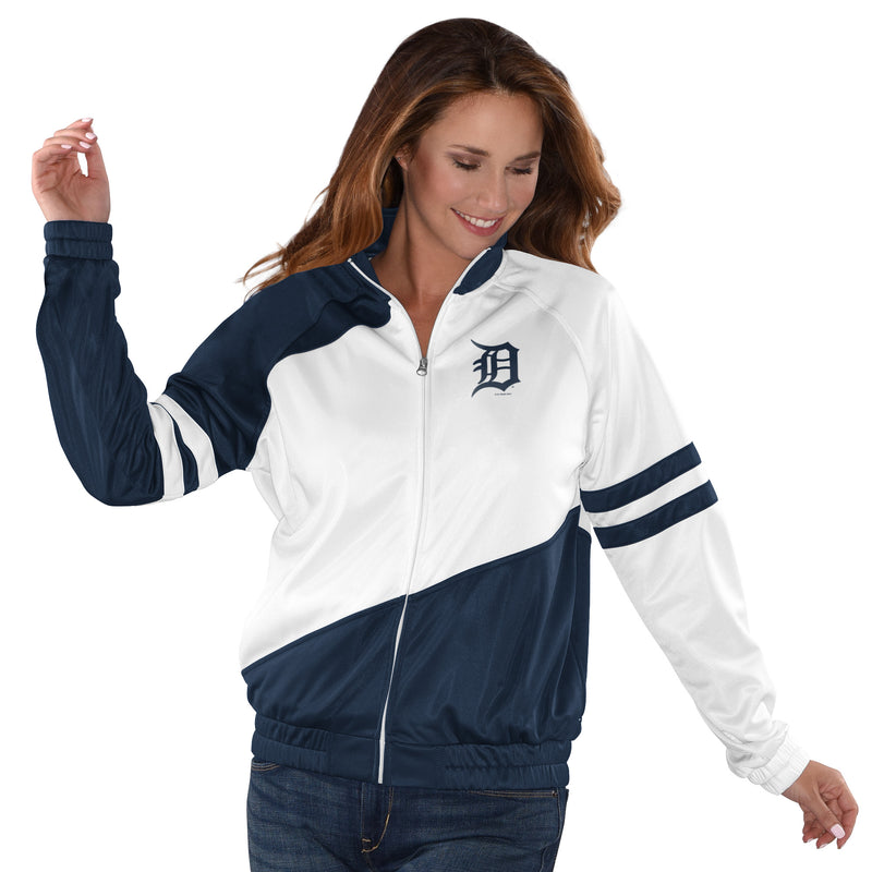 Women's Official MLB Detroit Tigers Baseball Track Jacket by Carl Banks Navy Blue and White (front)