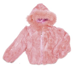 Kids Rabbit Fur Hooded Bomber Jacket - Pink