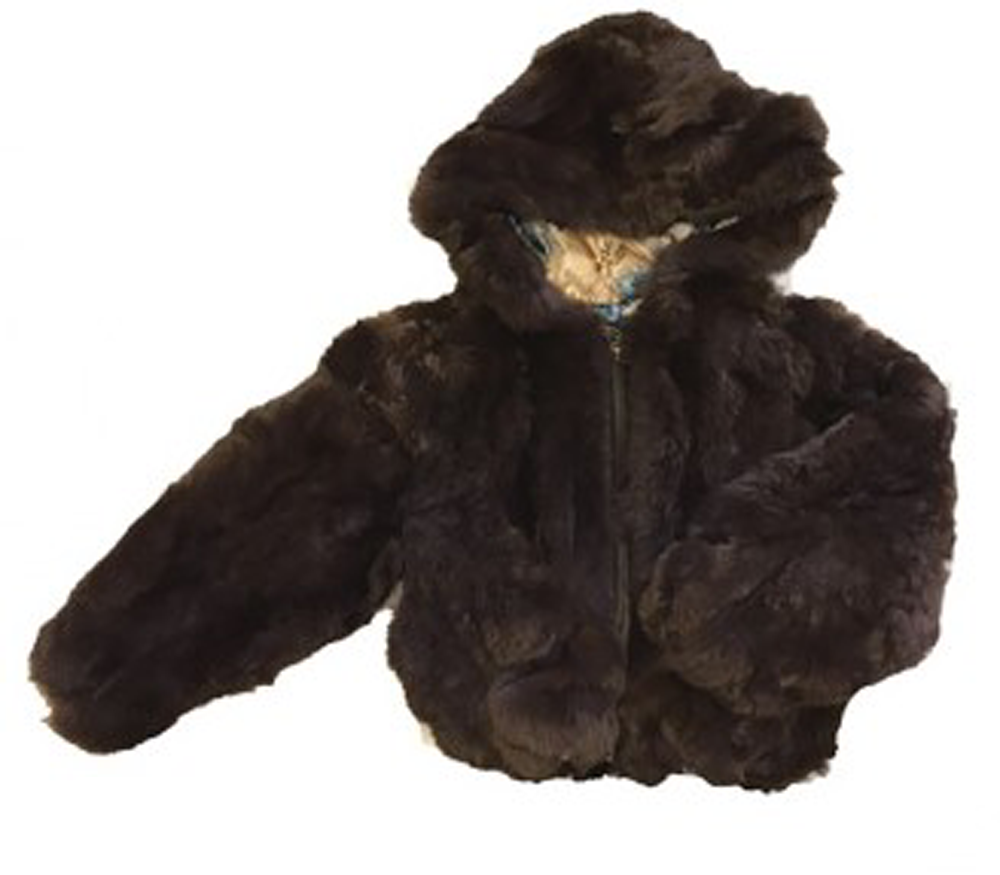 Kids Rabbit Fur Hooded Bomber Jacket Brown DS Online