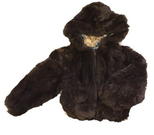 Kids Rabbit Fur Hooded Bomber Jacket - Brown