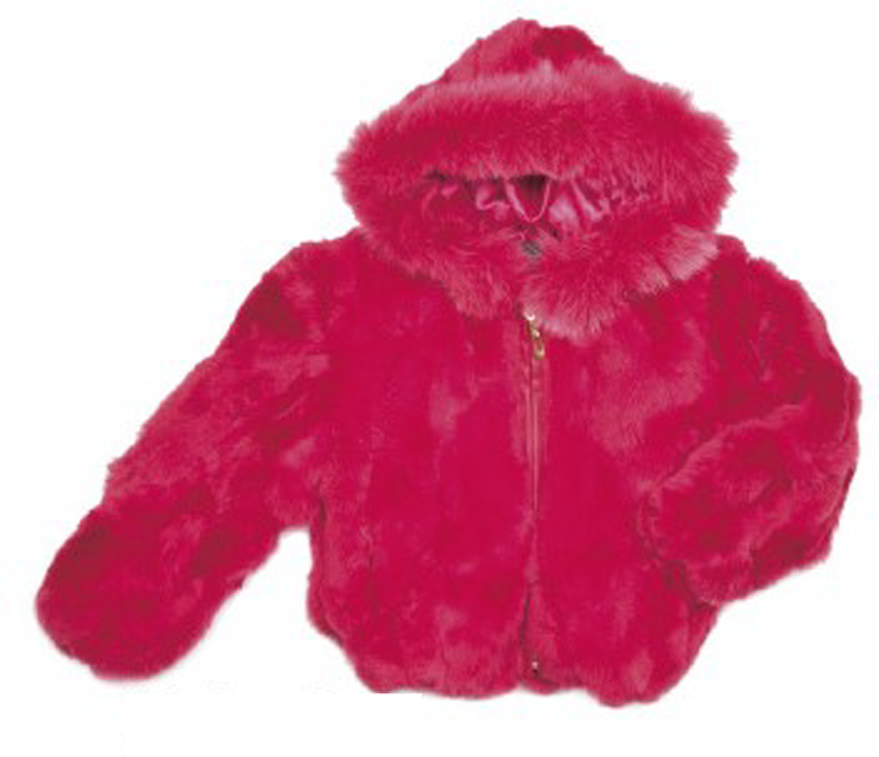 Kids Rabbit Fur Hooded Bomber Jacket - Melon Red
