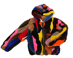 Kids Rabbit Fur Hooded Bomber Jacket - Multi Color