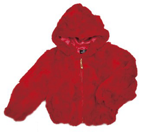 Kids Rabbit Fur Hooded Bomber Jacket - Red