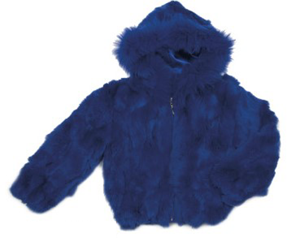 Kids Rabbit Fur Hooded Bomber Jacket - Royal Blue