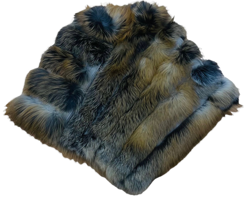 Ladies Fox Fur Poncho - Dark Natural