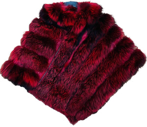 Ladies Fox Fur Poncho - Red